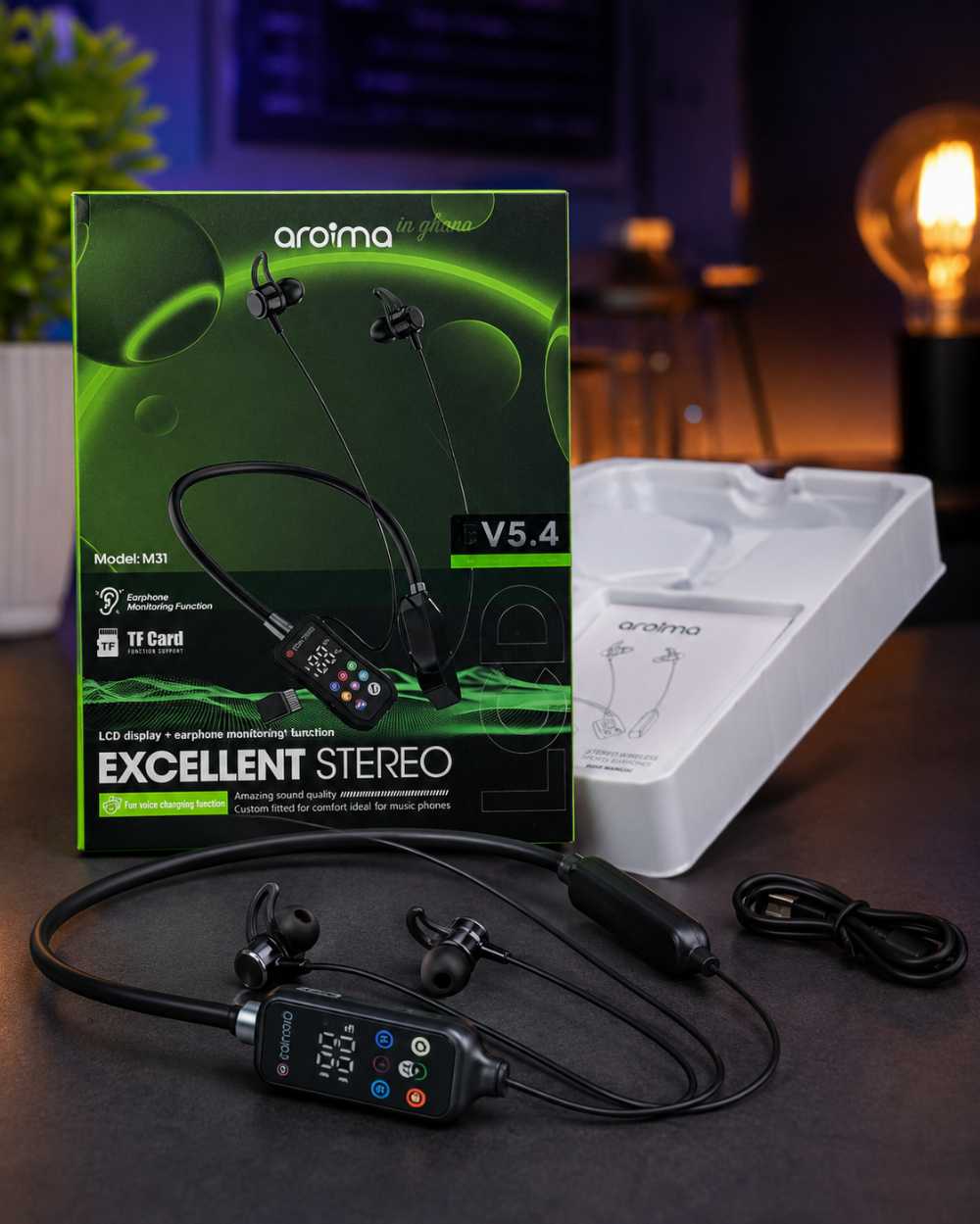  Aroima M31 Wireless Neckband Bluetooth Earphones with LCD Display